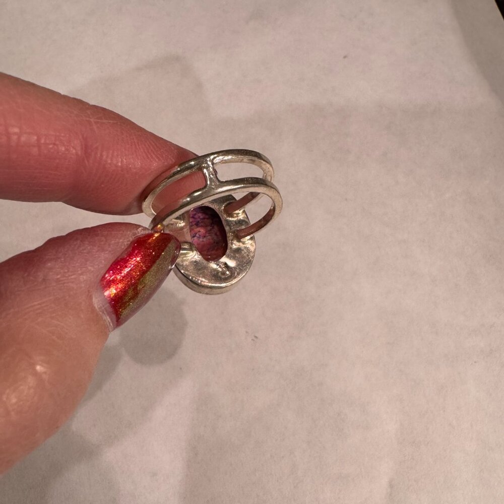 Statement Pink Stone Ring - Split Silver Band - image 6